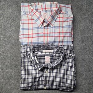 Lot of 2 Brooks Brothers Madison Fit Plaid Button Down Shirts XXL Blue Red Navy